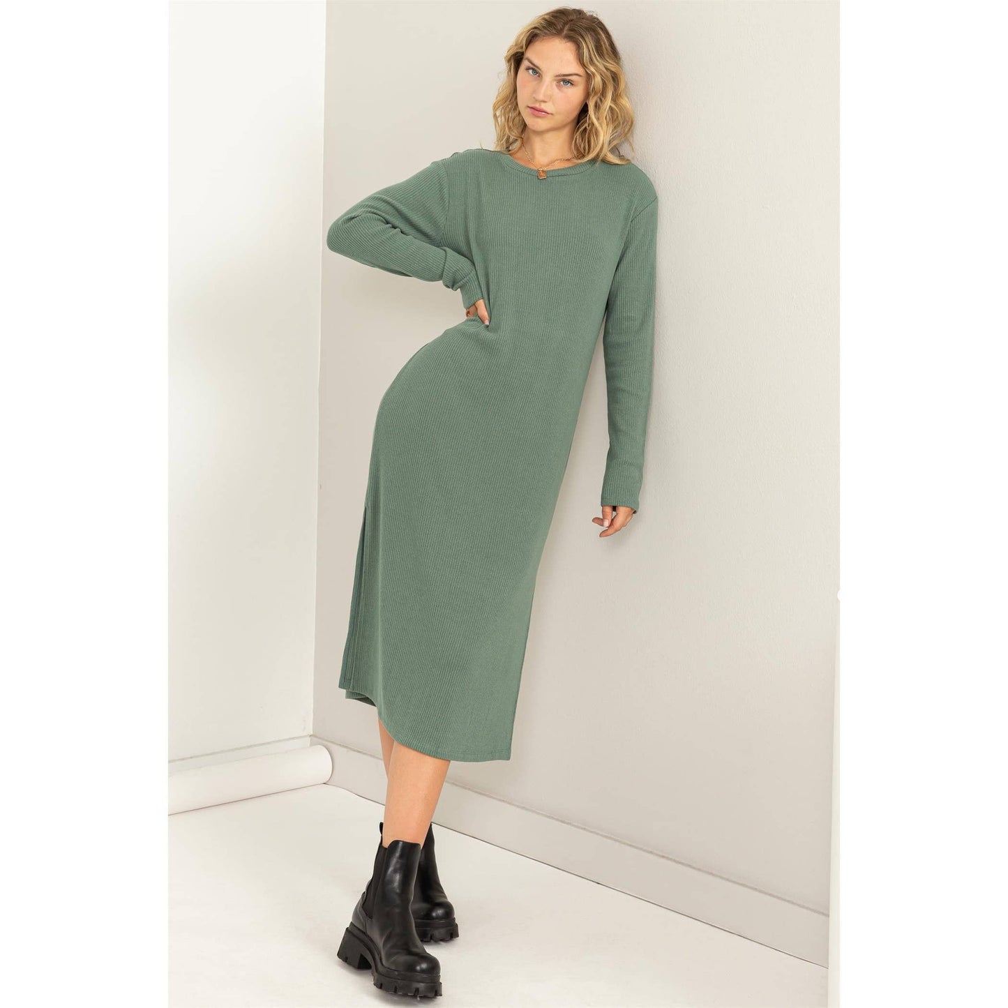Ribbed Long Sleeve Midi Dress - Storm and Sky Shoppe