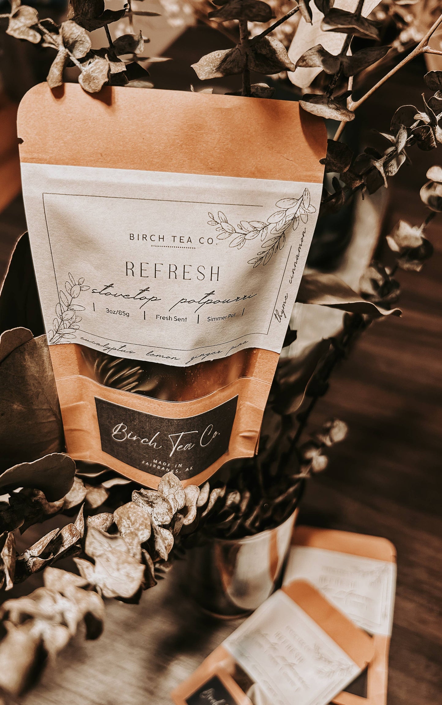 Birch Tea Co. Refresh Potpourri Stovetop Kit with dried botanicals and spices for home fragrance and aromatic stovetop simmering.