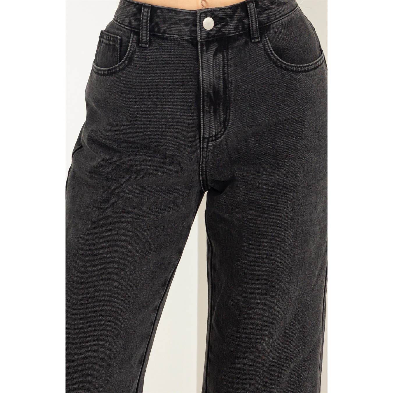 DZ23A836-HIGH-WAISTED WIDE-CUT JEANS: CHARCOAL / 24 - Storm and Sky Shoppe