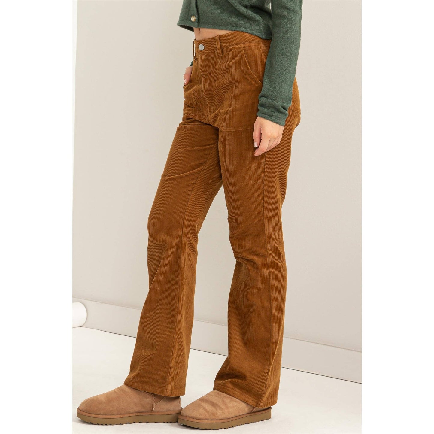 IMAGINE ROMANCE CORDUROY FLARE PANTS: PALE BROWN / S - Storm and Sky Shoppe - HYFVE
