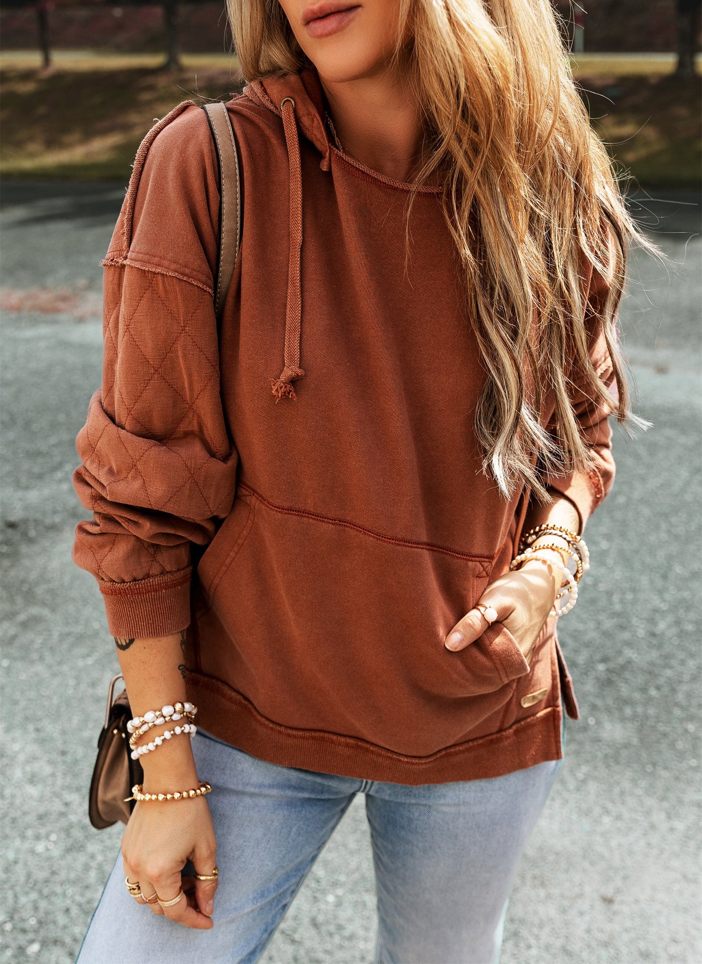 Quilted Exposed Seam Hoodie - Storm and Sky Shoppe