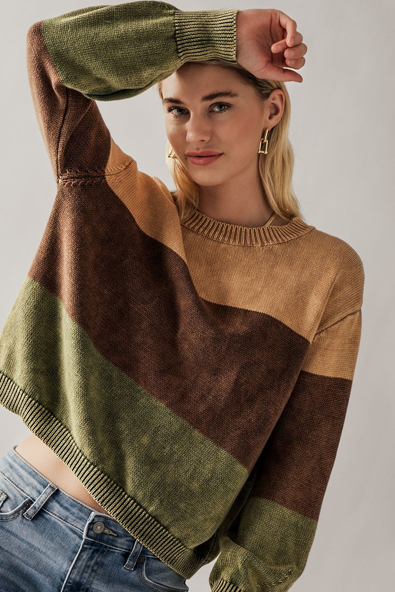 Colorblock Rib Knit Sweater - Storm and Sky Shoppe
