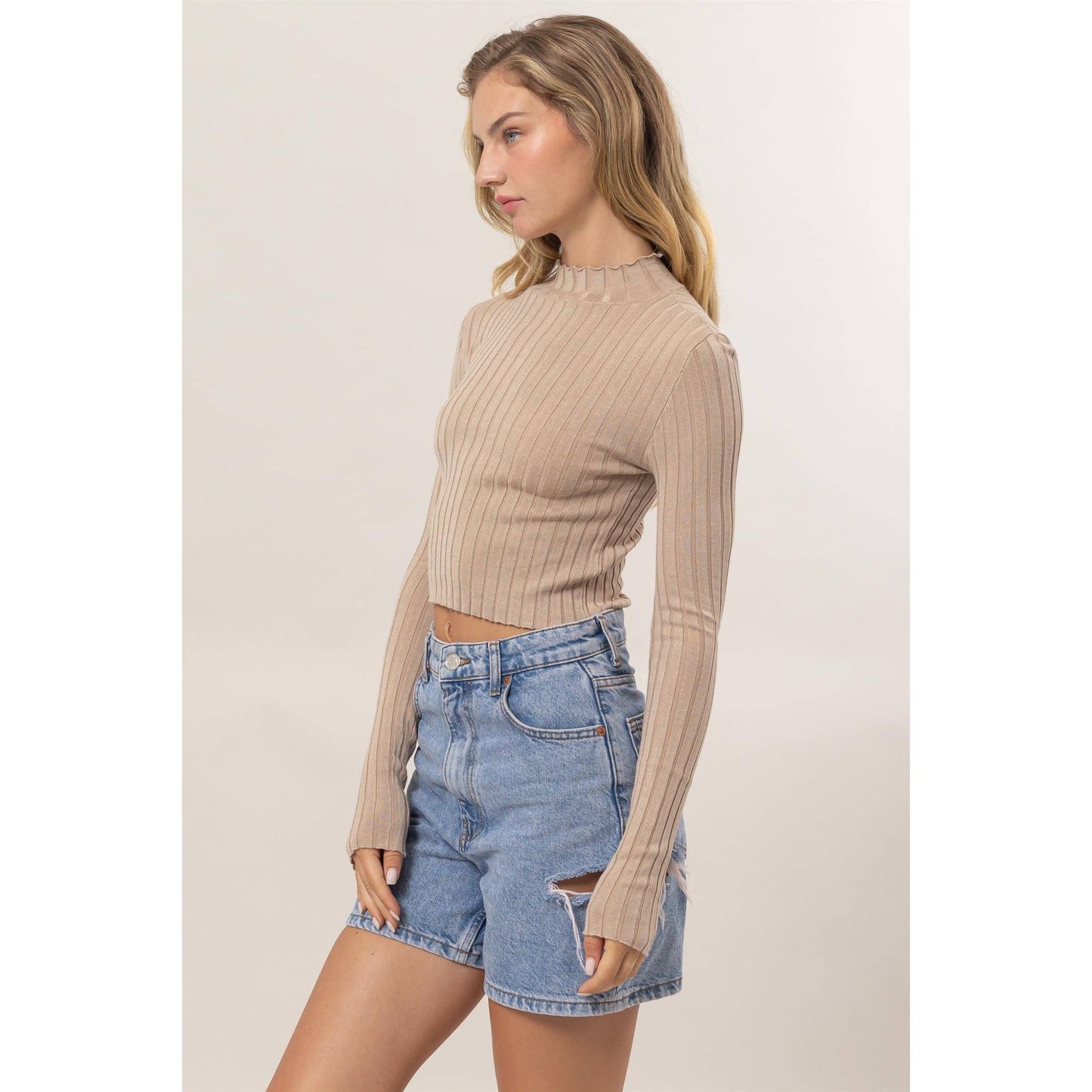 Mock Neck Ribbed Knit Top - Storm and Sky Shoppe