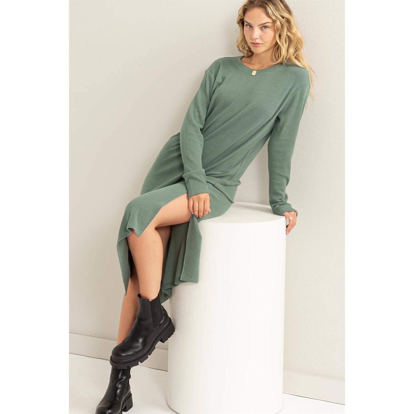 Ribbed Long Sleeve Midi Dress - Storm and Sky Shoppe