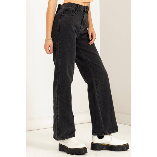 DZ23A836-HIGH-WAISTED WIDE-CUT JEANS: CHARCOAL / 24 - Storm and Sky Shoppe