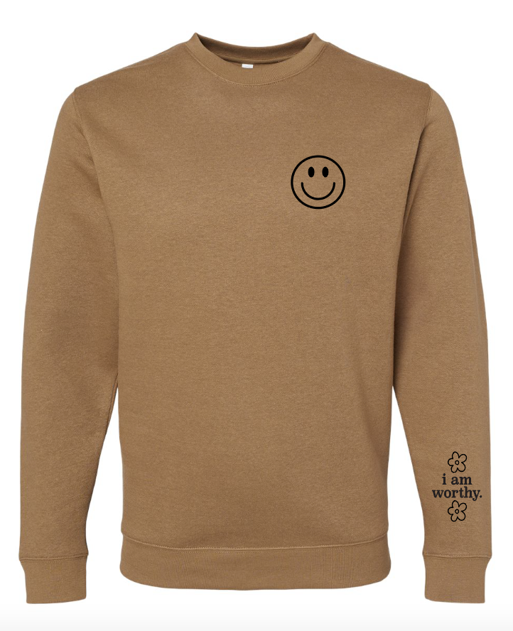 Affirmations Pullover - Neutral: 2XLarge / Smiley Face / I am worthy - Storm and Sky Shoppe - Saved by Grace Co.