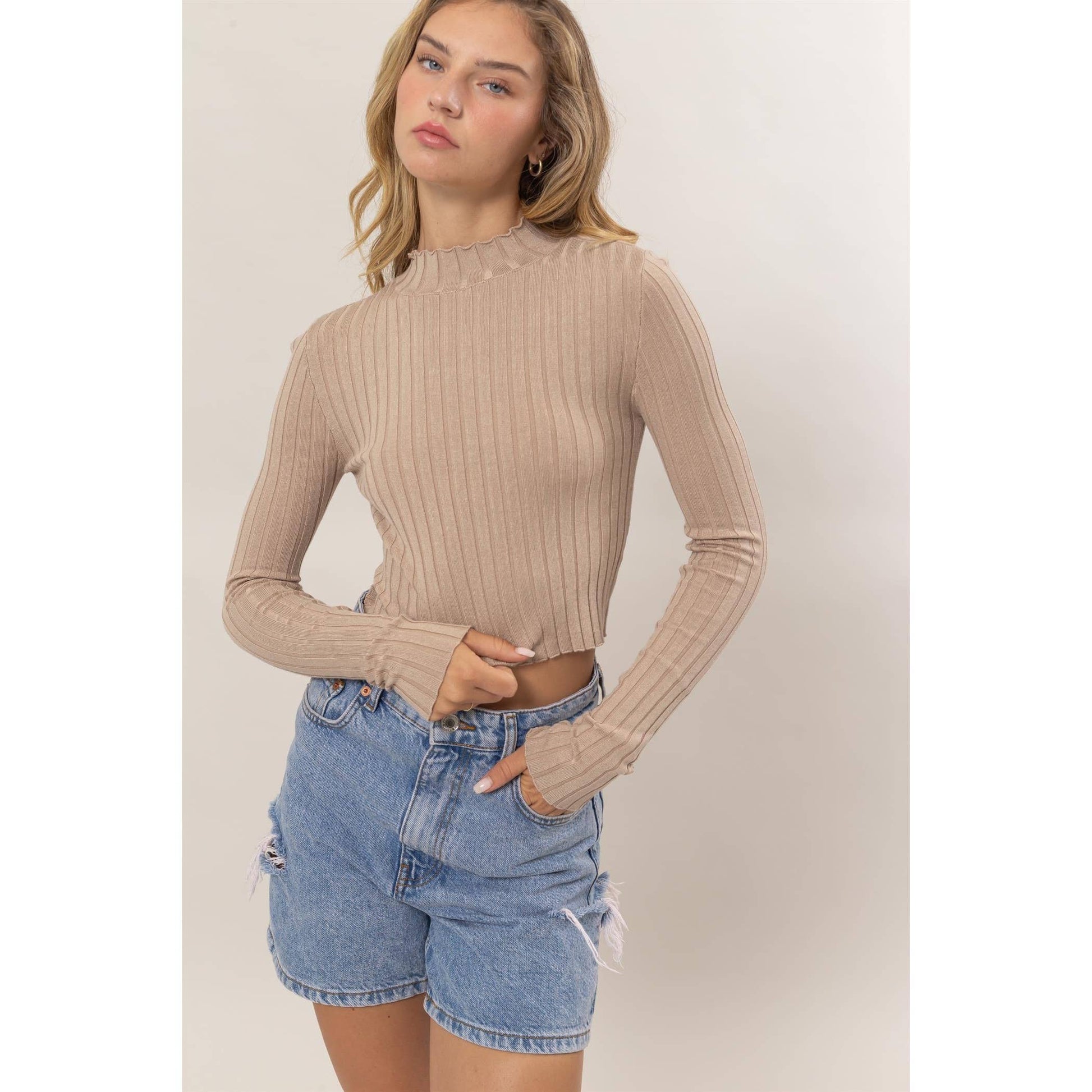 Mock Neck Ribbed Knit Top - Storm and Sky Shoppe