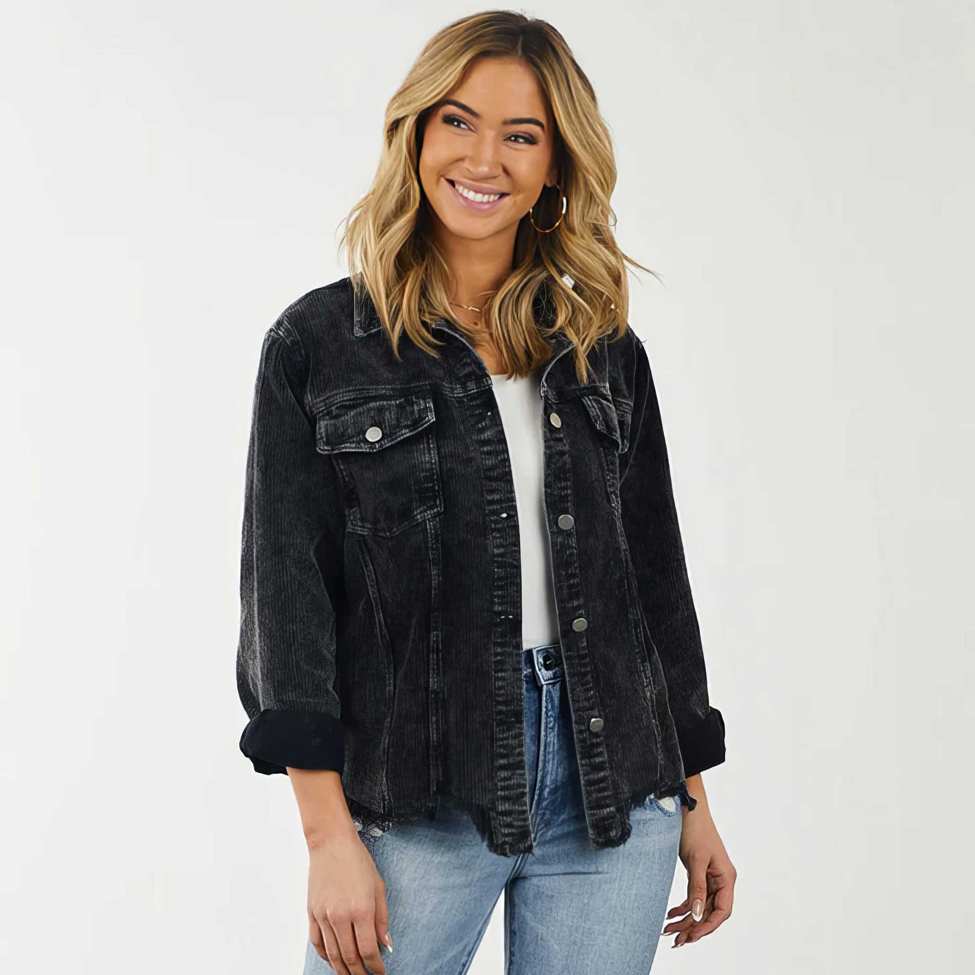 Colorful Corduroy Distressed Jacket: LG / Black - Storm and Sky Shoppe - Love Bug Apparel