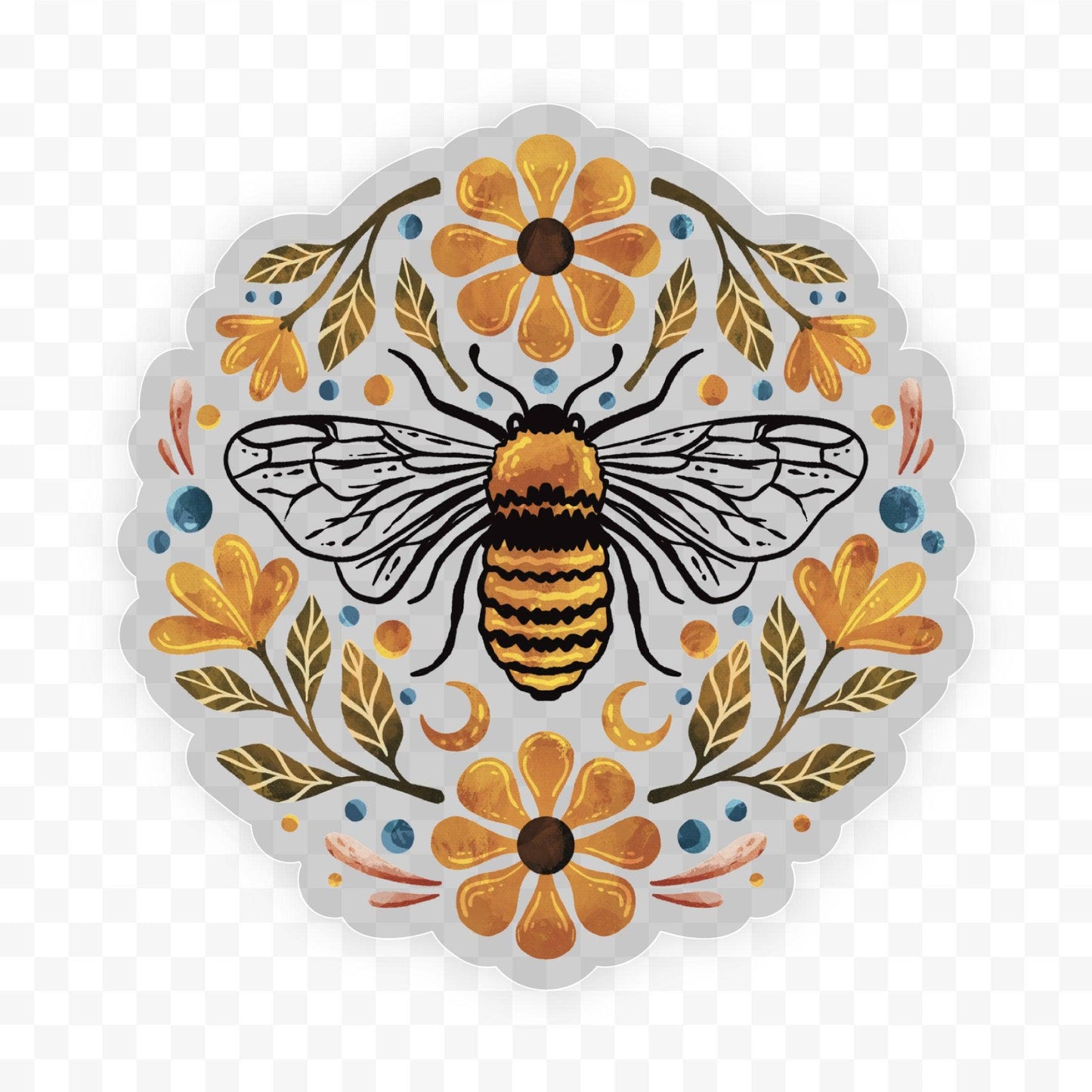 Flowers And Bee Clear Sticker - Storm and Sky Shoppe
