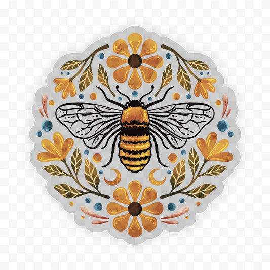 Flowers And Bee Clear Sticker - Storm and Sky Shoppe