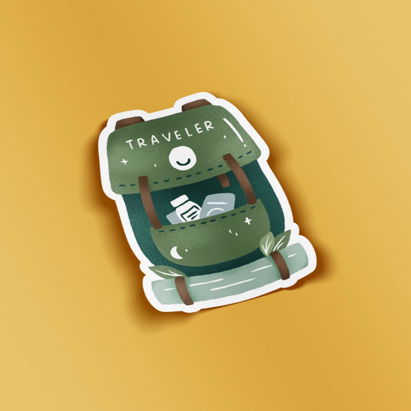 Colorful Occasionalish Traveler's Backpack sticker showing a vibrant travel-themed design on a white background.