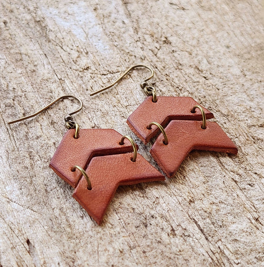 "Rey" Distressed Leather Chevron Earrings - Storm and Sky Shoppe