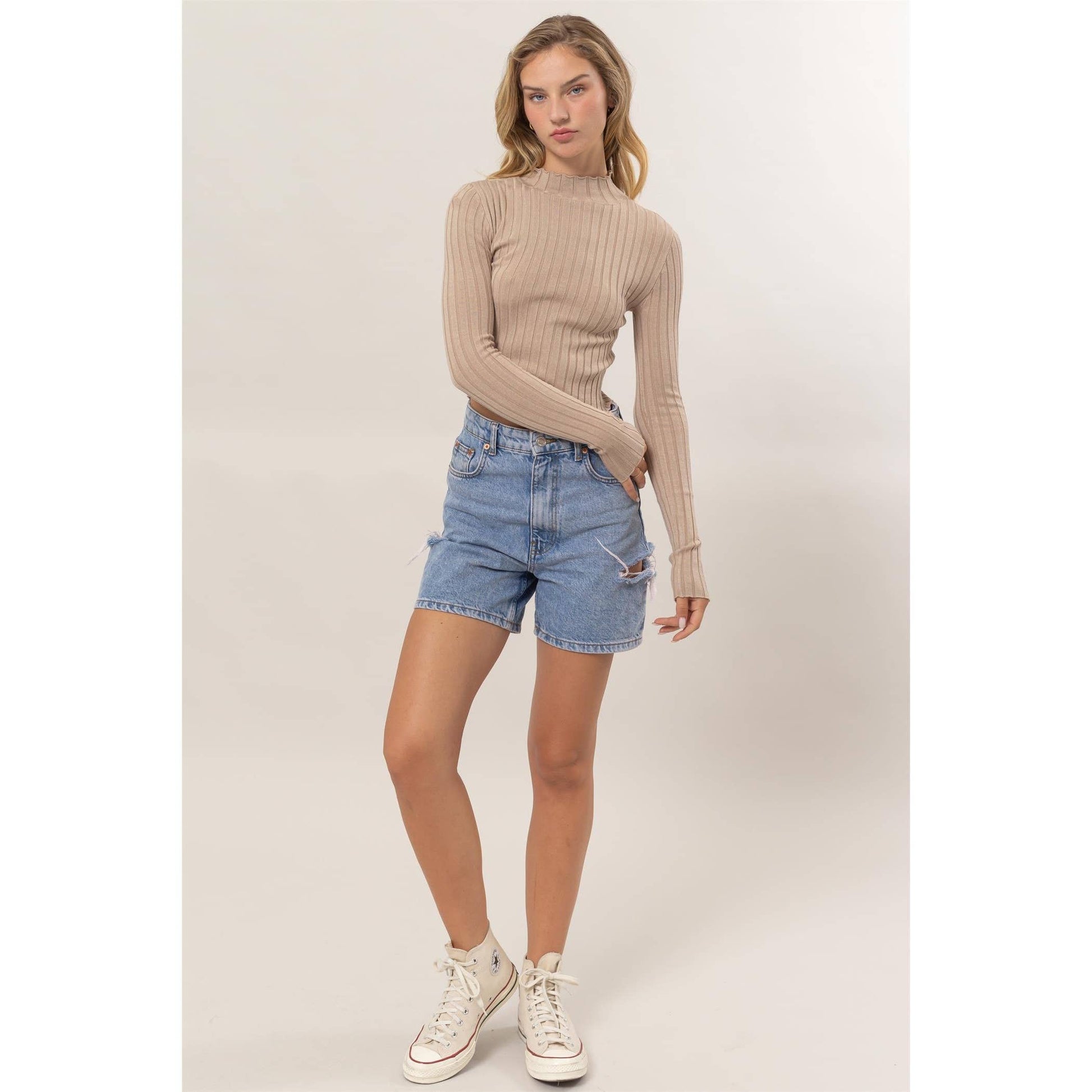 Mock Neck Ribbed Knit Top - Storm and Sky Shoppe