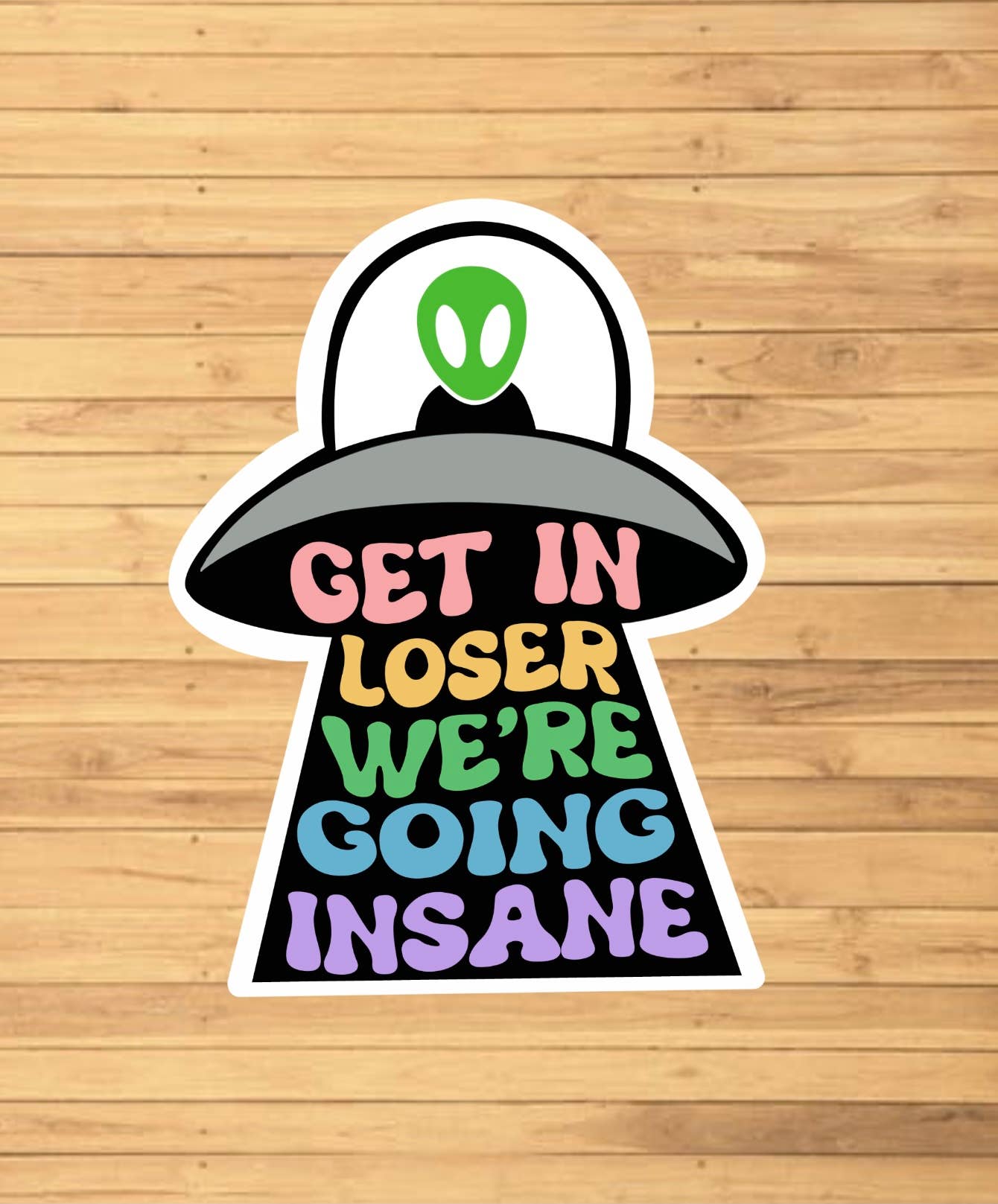 Get In Loser, We're Going Insane Sticker - Storm and Sky Shoppe