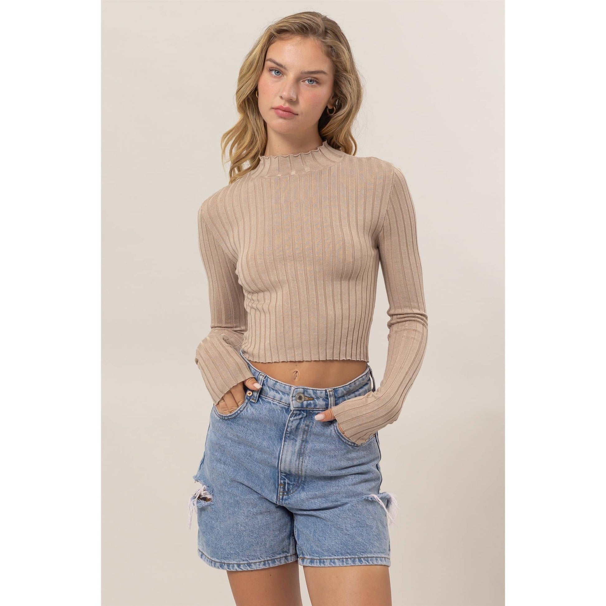Mock Neck Ribbed Knit Top - Storm and Sky Shoppe