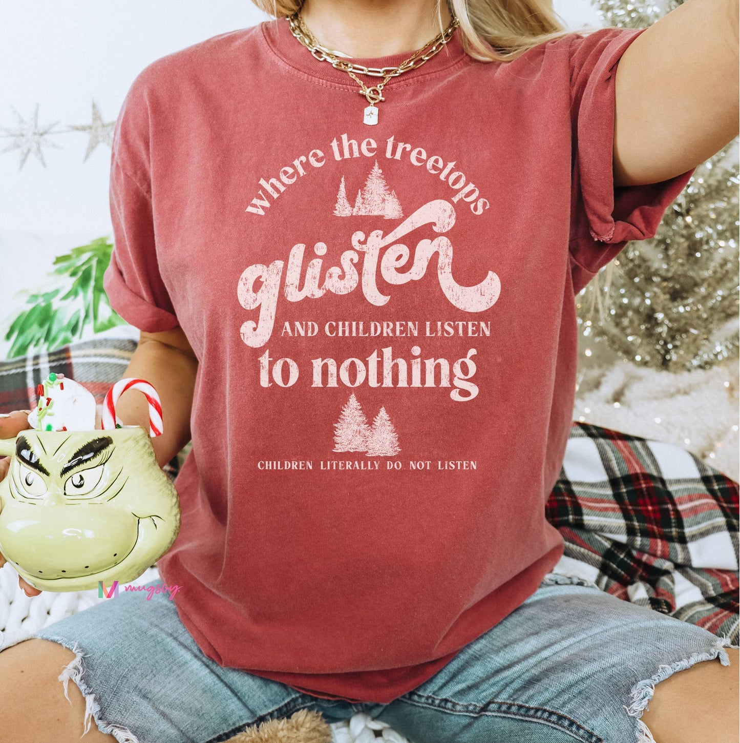 Where the Treetops Glisten Christmas Shirt (crimson): 2X-Large - Storm and Sky Shoppe - Mugsby