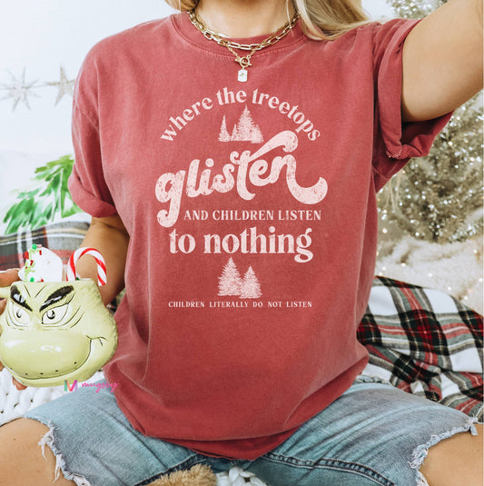 Where the Treetops Glisten Christmas Shirt (crimson): 2X-Large - Storm and Sky Shoppe - Mugsby