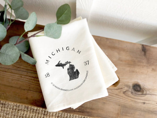 State Badge and Motto - Cotton Tea Towel - Storm And Sky