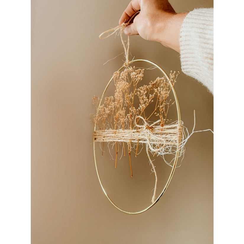 Dried Flowers Round Wall Hanging / Door Wreath Ring - Storm And Sky