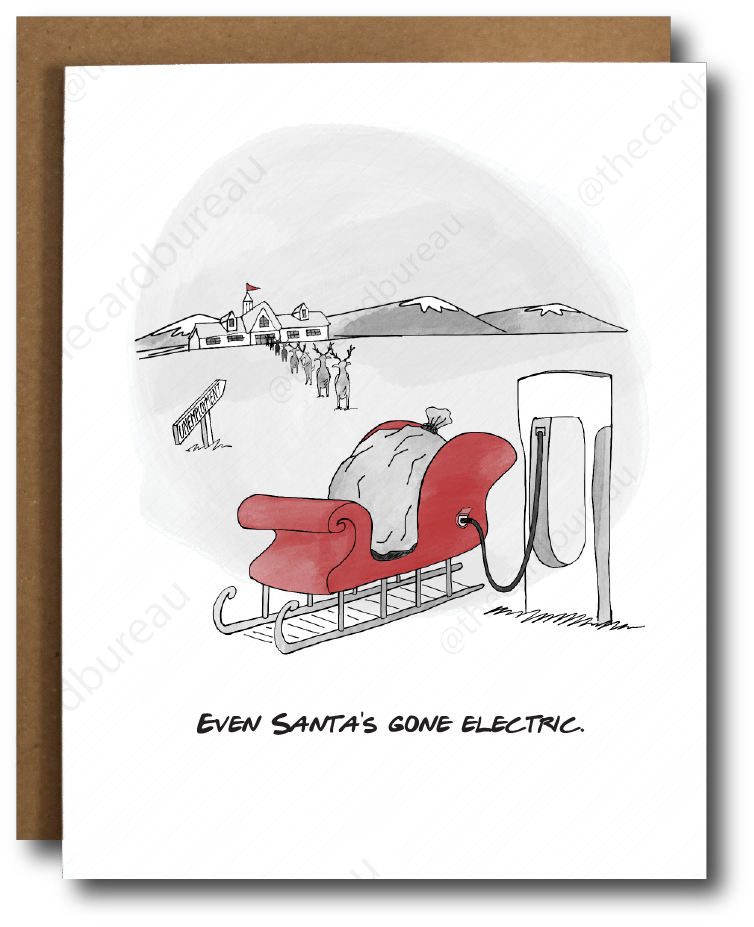 Electric Sleigh Santa Funny Christmas Card - Storm And Sky