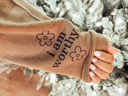 Affirmations Pullover - Neutral: 2XLarge / Smiley Face / I am worthy - Storm and Sky Shoppe - Saved by Grace Co.