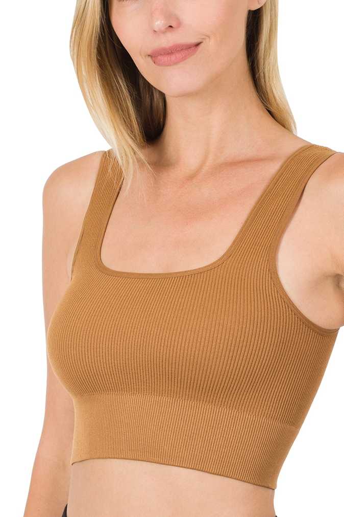 Ribbed Square Neck Cropped Tank Top - Storm and Sky Shoppe