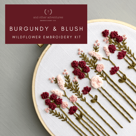 Beginner Embroidery KIT - Burgundy & Blush Wildflowers - Storm and Sky Shoppe