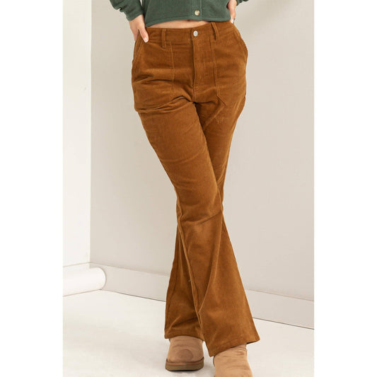 IMAGINE ROMANCE CORDUROY FLARE PANTS: PALE BROWN / S - Storm and Sky Shoppe - HYFVE