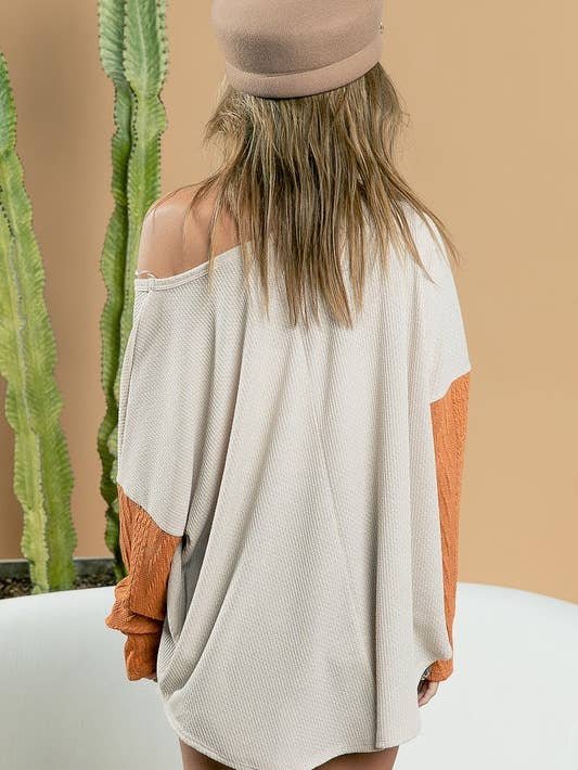 Cable Knit Color Block Top - Storm and Sky Shoppe