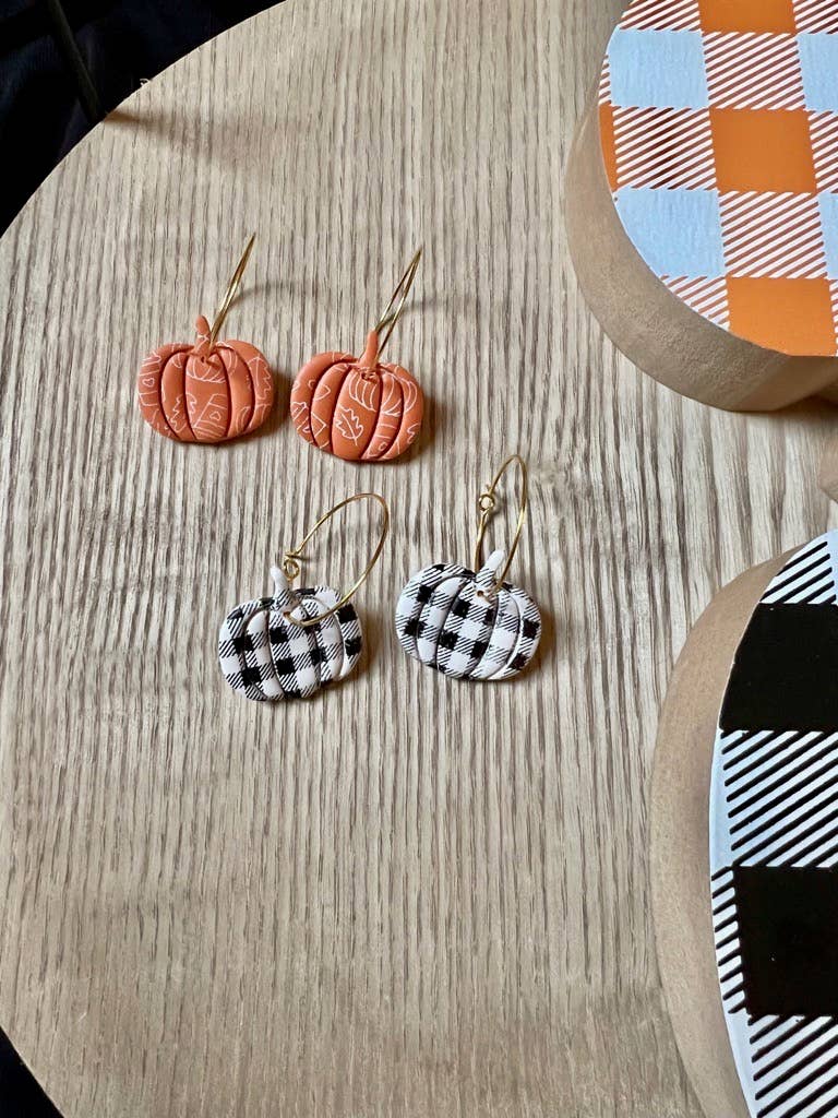 Painted Pumpkin Clay Hoop Earrings - Storm And Sky