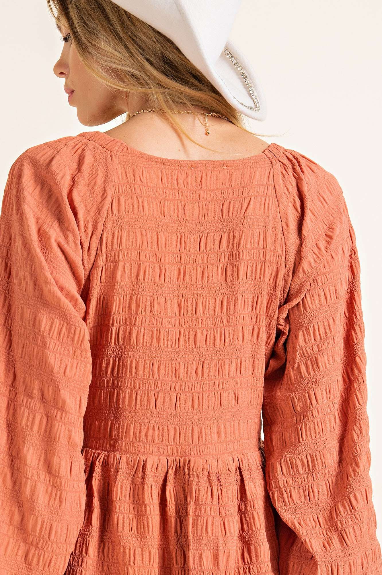 Textured Smocking V-Neck Dress - Storm and Sky Shoppe