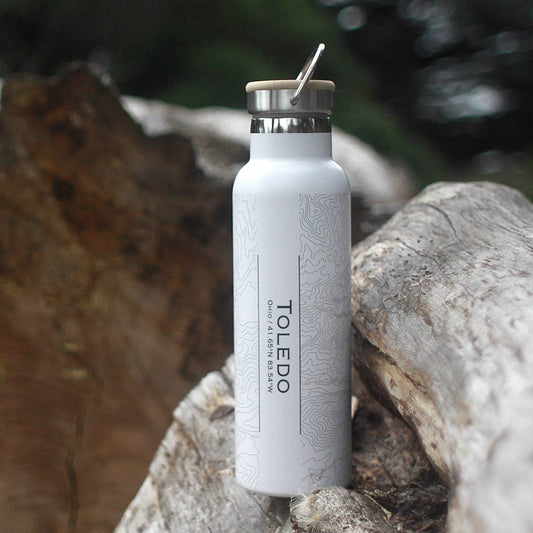 Toledo OH Map Bottle with Bamboo Top in Matte White - Storm and Sky Shoppe