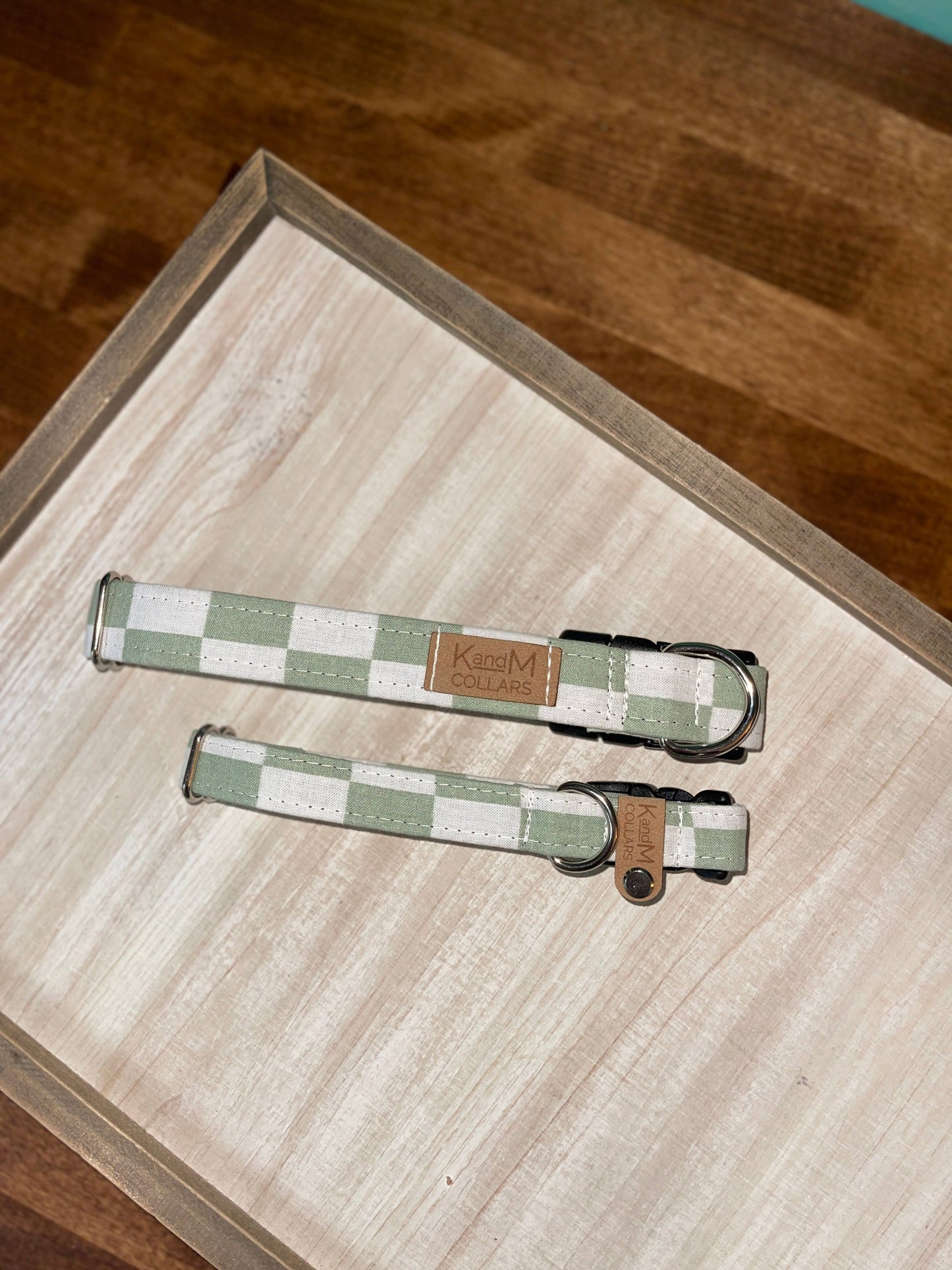 Green & White Checkered Dog Collar, K and M Collars - Storm and Sky Shoppe - K and M Collars, LLC
