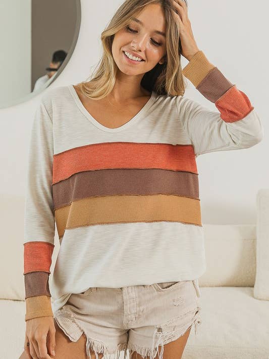 Color Block U-Neck Top - Storm and Sky Shoppe
