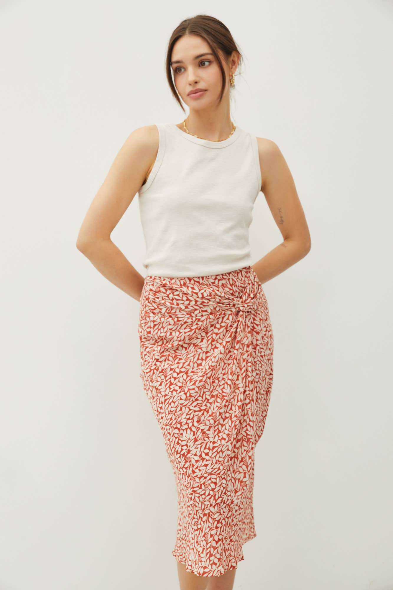 Printed Side Knot Midi Skirt - Storm and Sky Shoppe