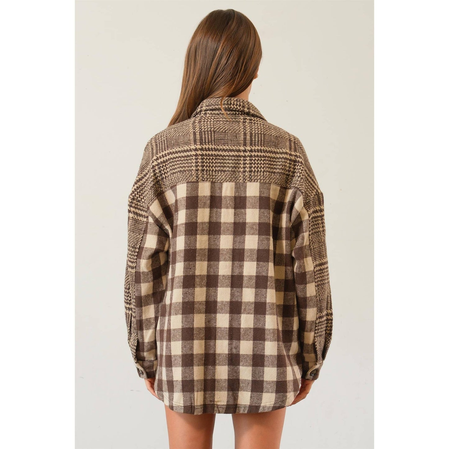 Mixed Pattern Plaid Shacket