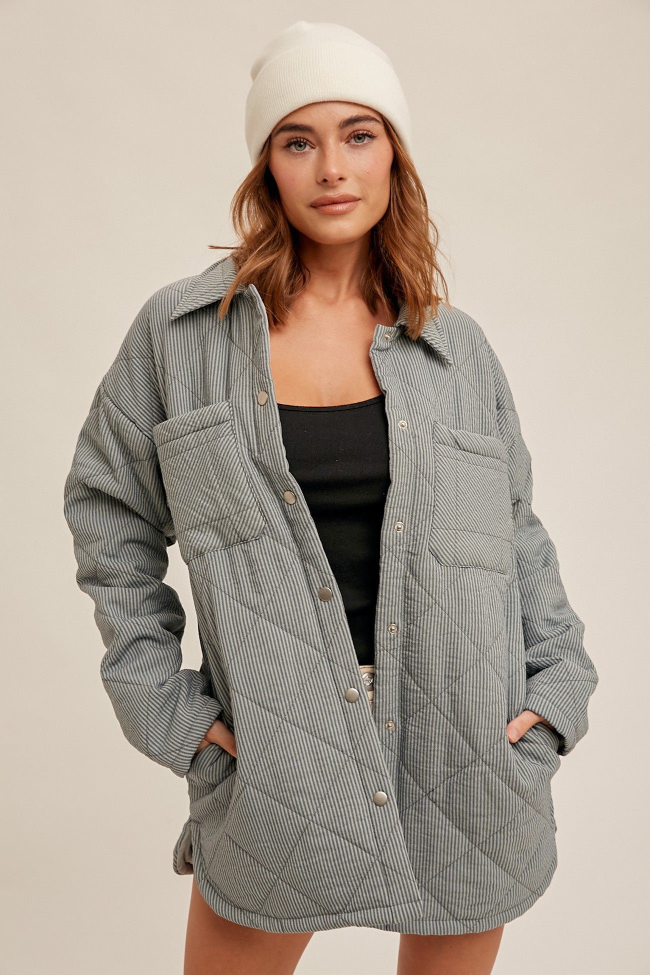 Quilted Stripe Snap Button Down Jacket - Storm and Sky Shoppe