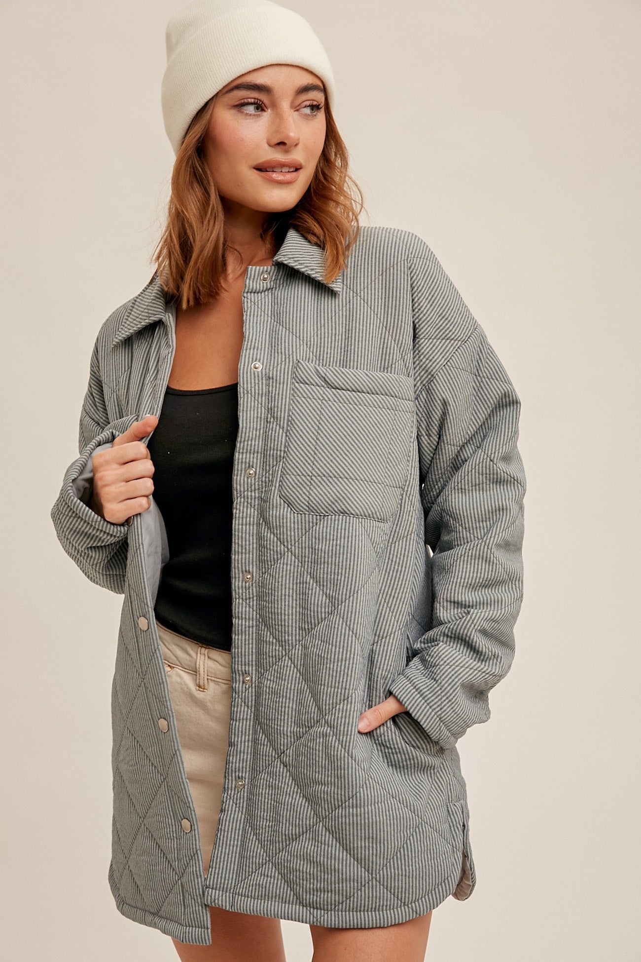 Quilted Stripe Snap Button Down Jacket - Storm and Sky Shoppe