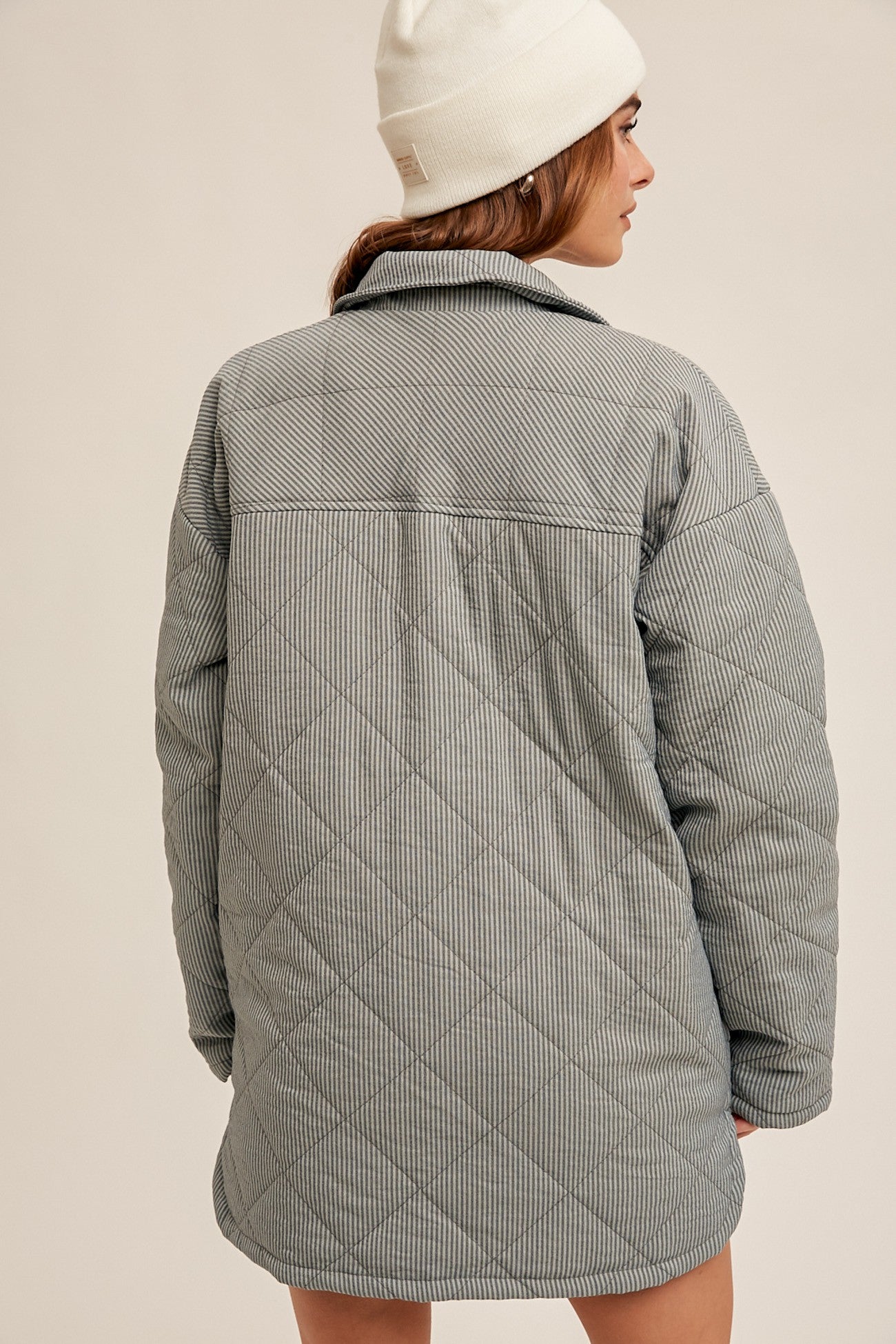 Quilted Stripe Snap Button Down Jacket - Storm and Sky Shoppe