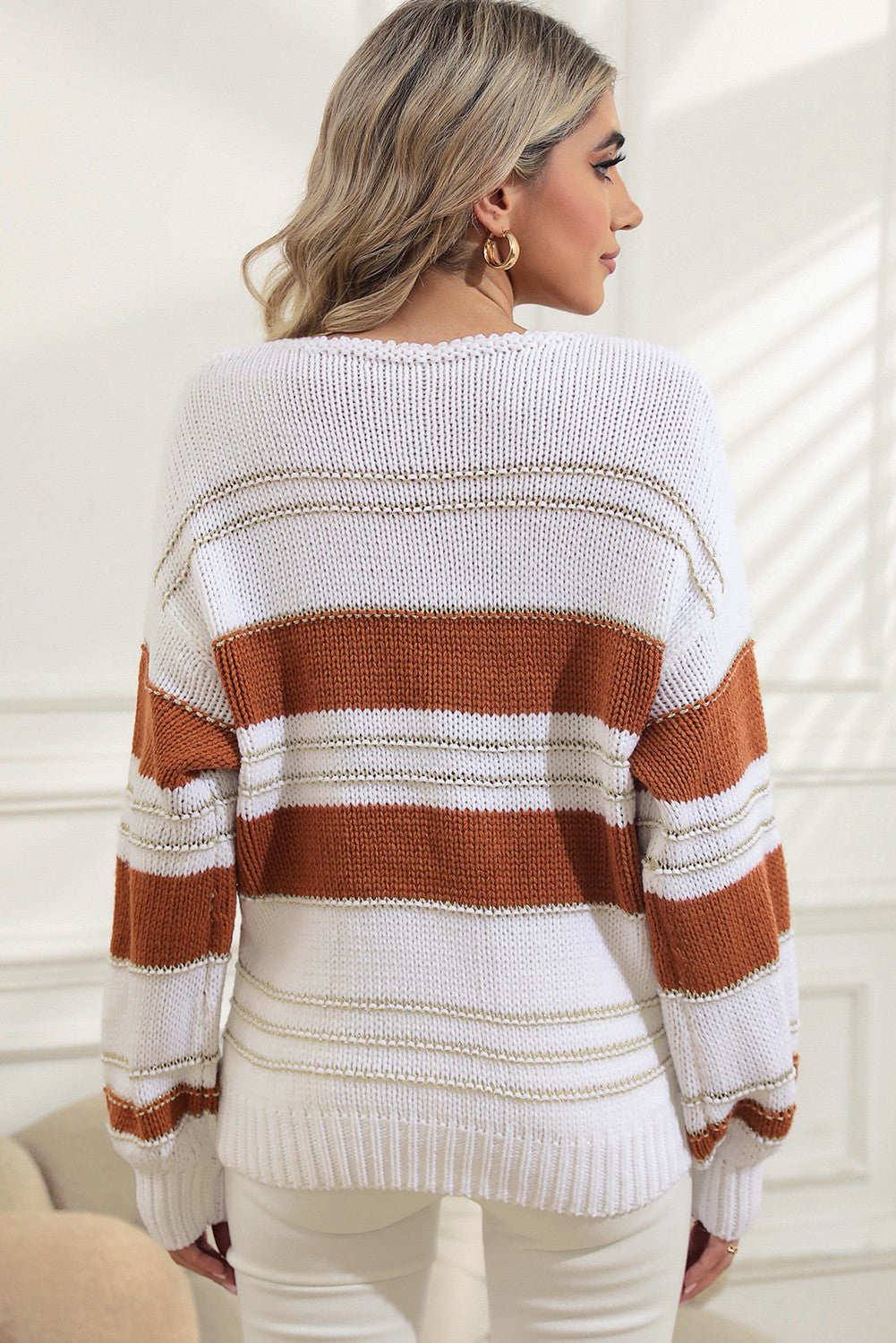 Casual Stripe Puff Sleeve Sweater - Storm and Sky Shoppe