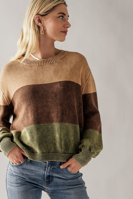 Colorblock Rib Knit Sweater - Storm and Sky Shoppe