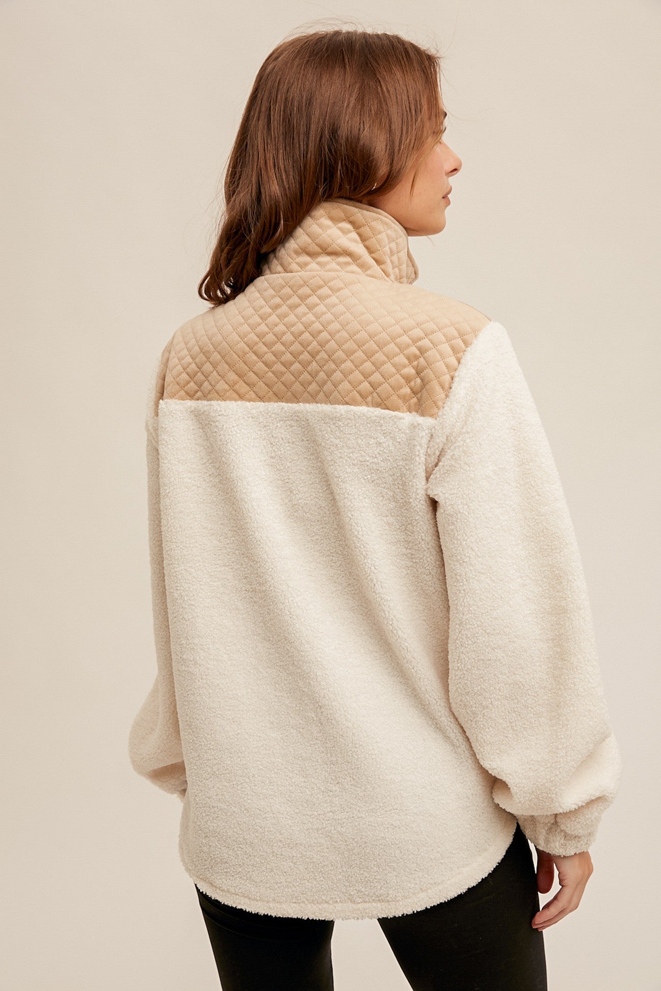 Quilted Velvet Detailed Zipup Sherpa Pullover - Storm and Sky Shoppe