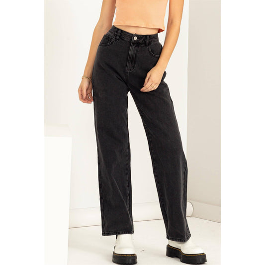 DZ23A836-HIGH-WAISTED WIDE-CUT JEANS: CHARCOAL / 24 - Storm and Sky Shoppe