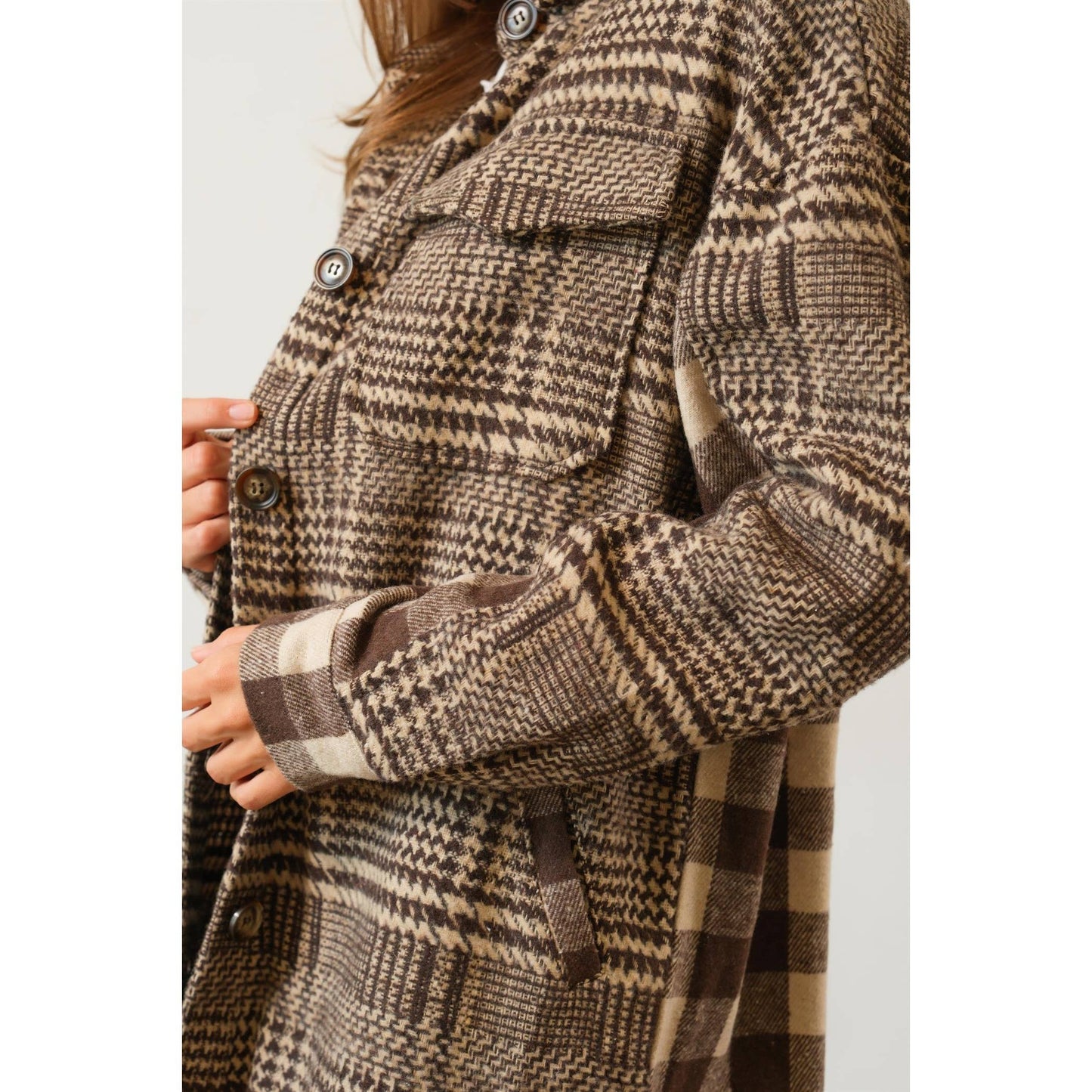 Mixed Pattern Plaid Shacket