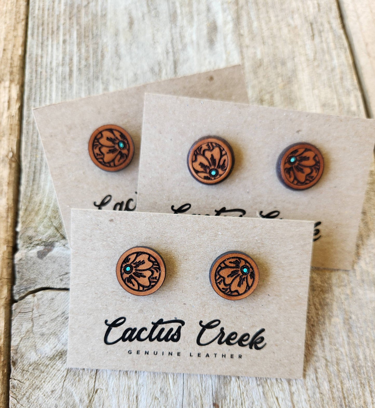 "Millie" Handmade Genuine Leather Stud Earrings: 2 x 3 Display Card - Storm and Sky Shoppe