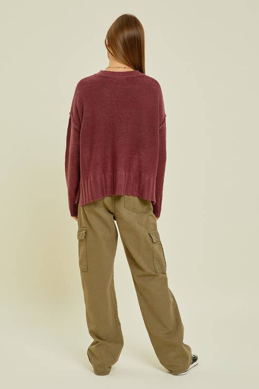 Button Up Sweater Cardigan: 3-3 (S/M-M/L) / WINE - Storm and Sky Shoppe - Vanilla Monkey