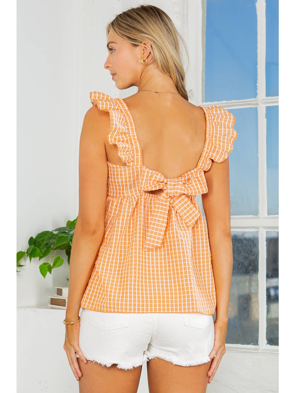 Ruffle Sleeve Gingham Top - Storm and Sky Shoppe - Orange Farm Clothing