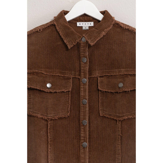 Washed Corduroy Frayed Shacket