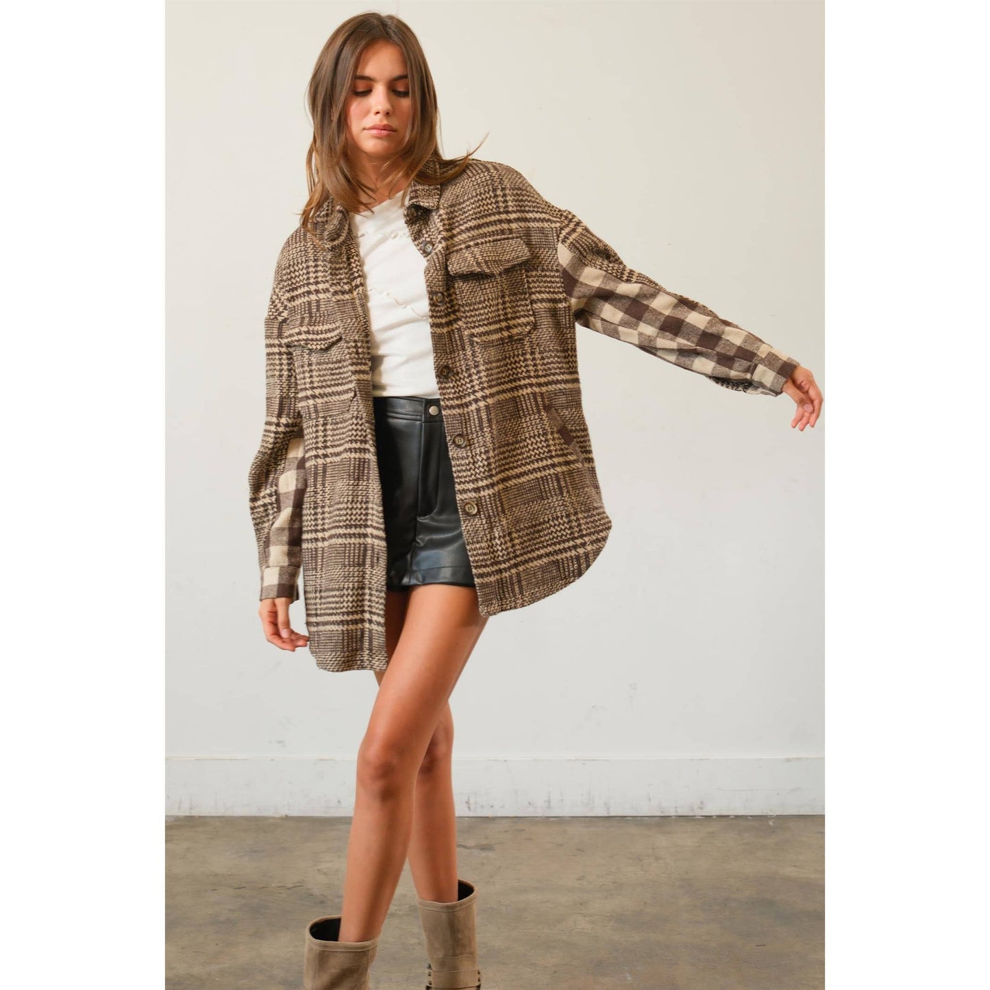 Mixed Pattern Plaid Shacket