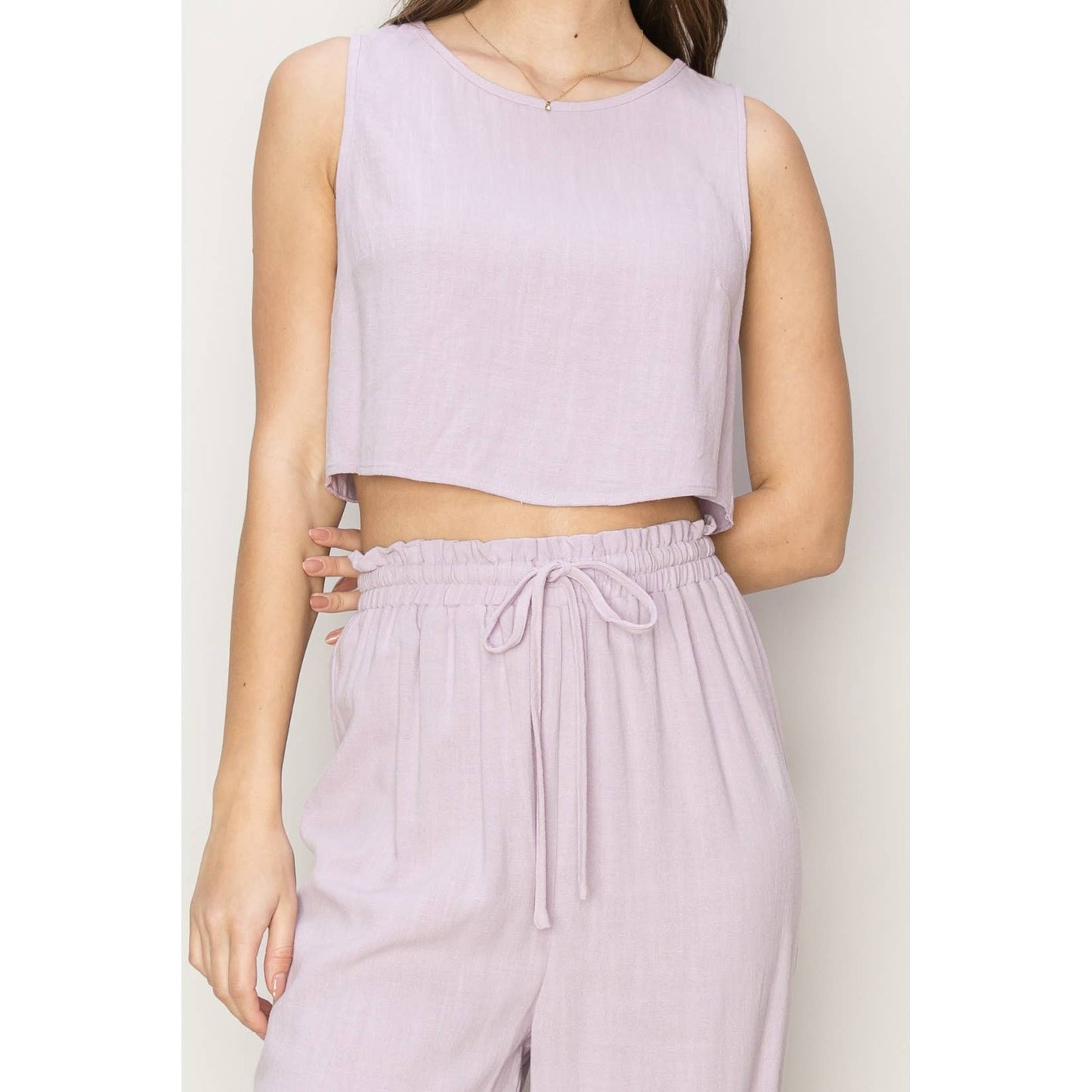 HF24E801-SET-D-LINEN BLENDED TOP AND PANTS SET: L / LAVENDER - Storm and Sky Shoppe